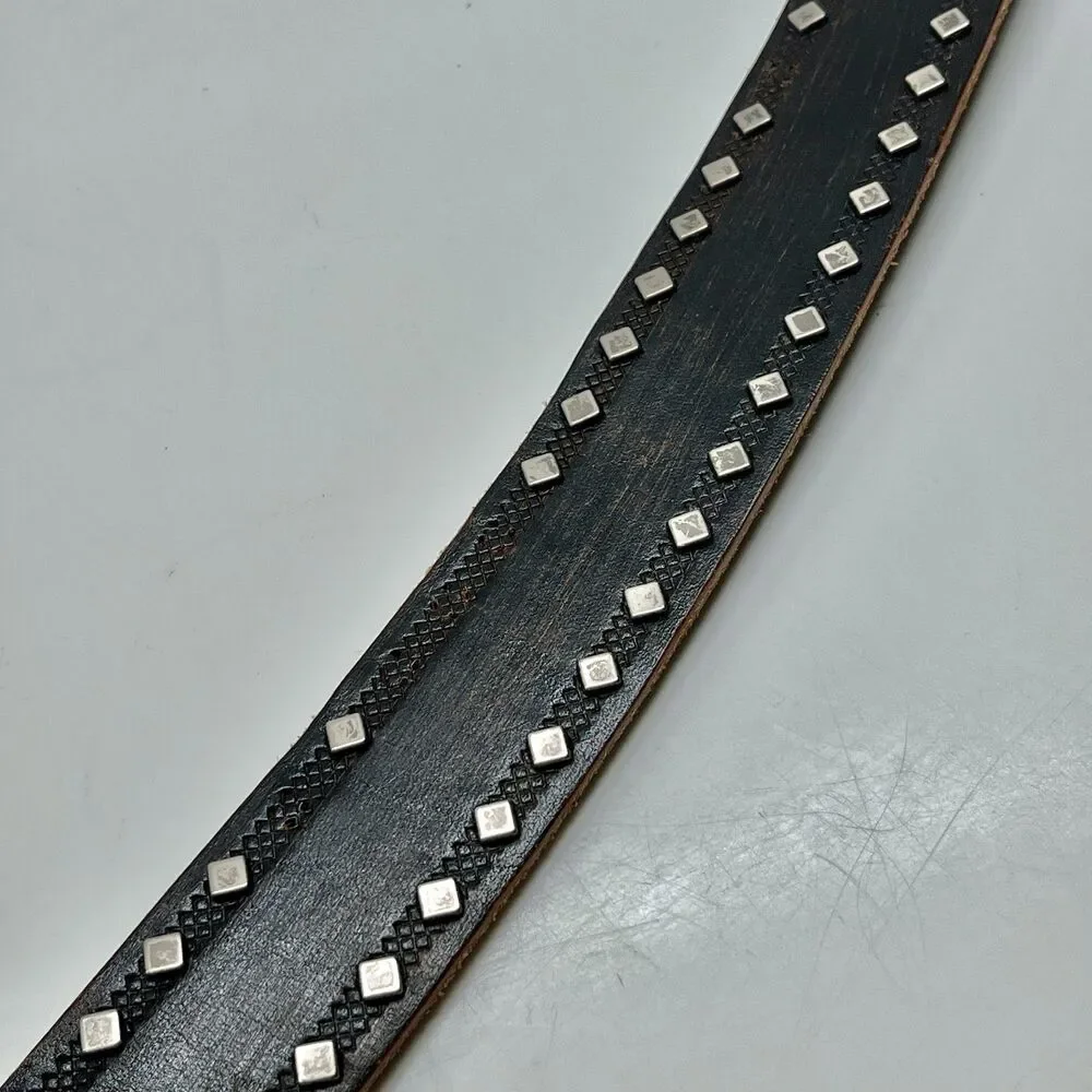 Vtg Calvin Klein Studded Brown Leather Distressed Womens Belt Size M L 34-38